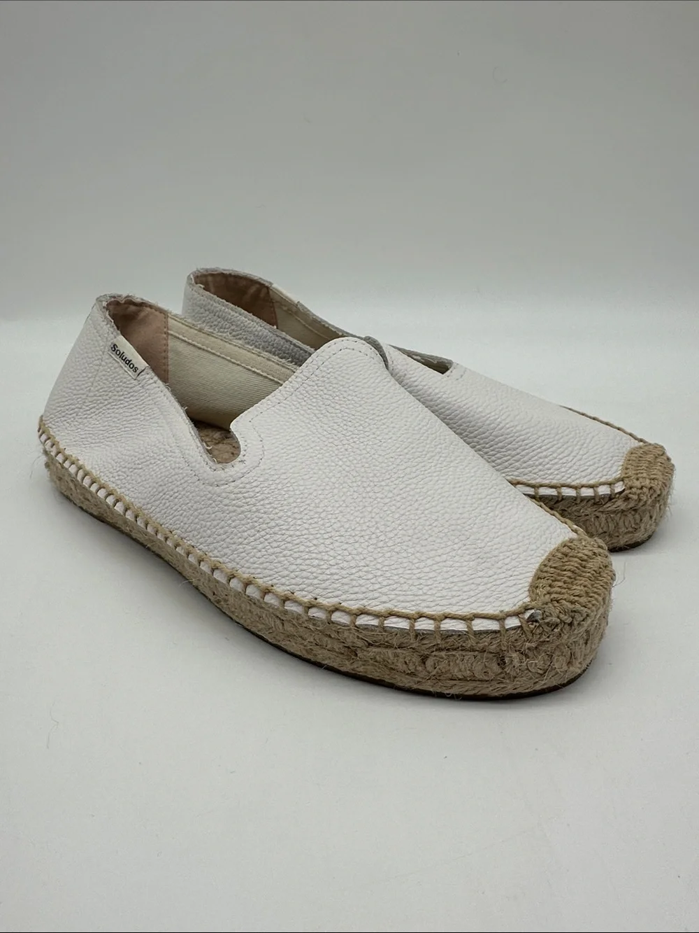 Soludos Cream Leather Espadrille Platform Slip-On